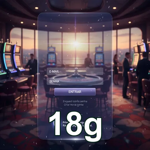 Tela de login do 18g, voltada para jogos de cassino, com design atrativo.
